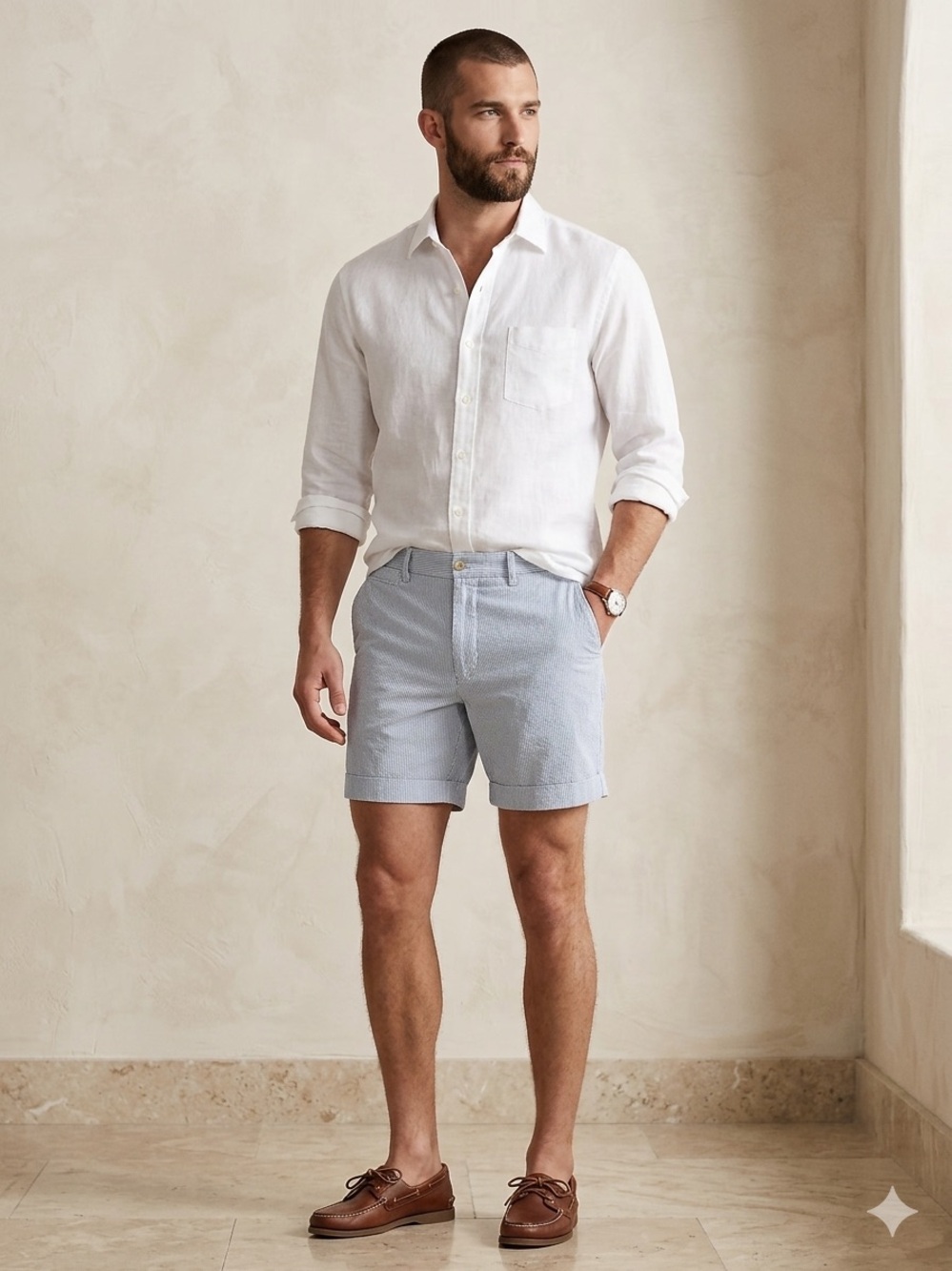 Men's Light Blue Seersucker Shorts